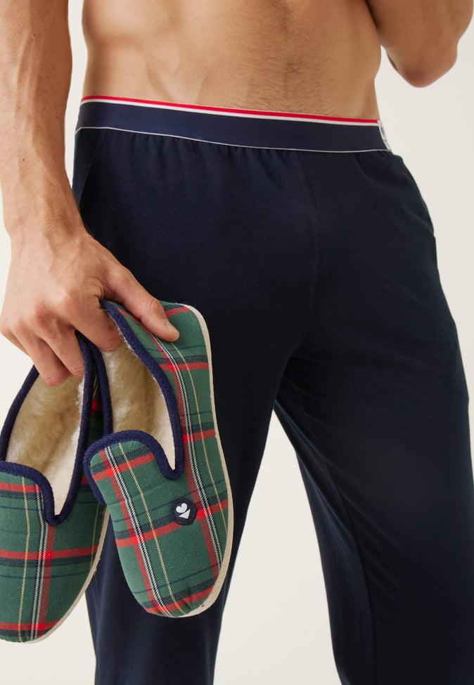 Le Slip Français Chaussons D'intérieur En Laine Pantoufles Carreaux Vert