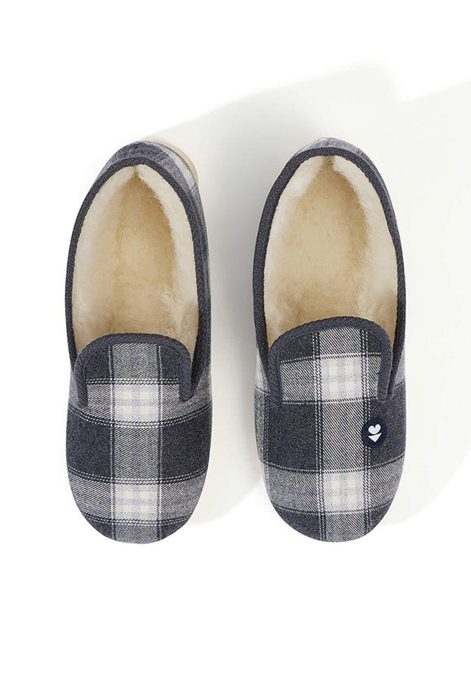 Le Slip Français Chaussons D'intérieur En Laine Pantoufles Tartan Gris