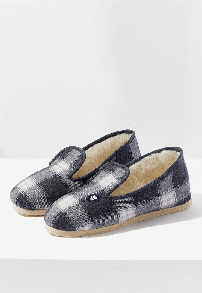 le slip français Chaussons d'intérieur en laine Pantoufles Tartan Gris