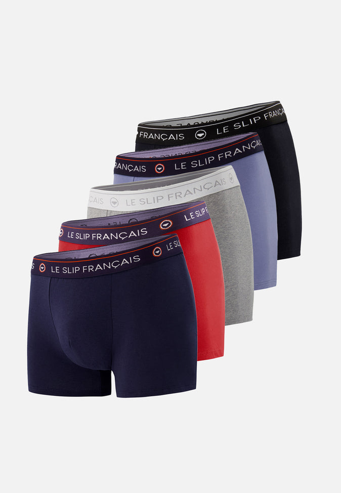 le slip français Cinquo de boxers en coton Pack Cinquo Boxer Redoutable Noir Bleu Jean Marine Rouge Cerise Gris Chiné