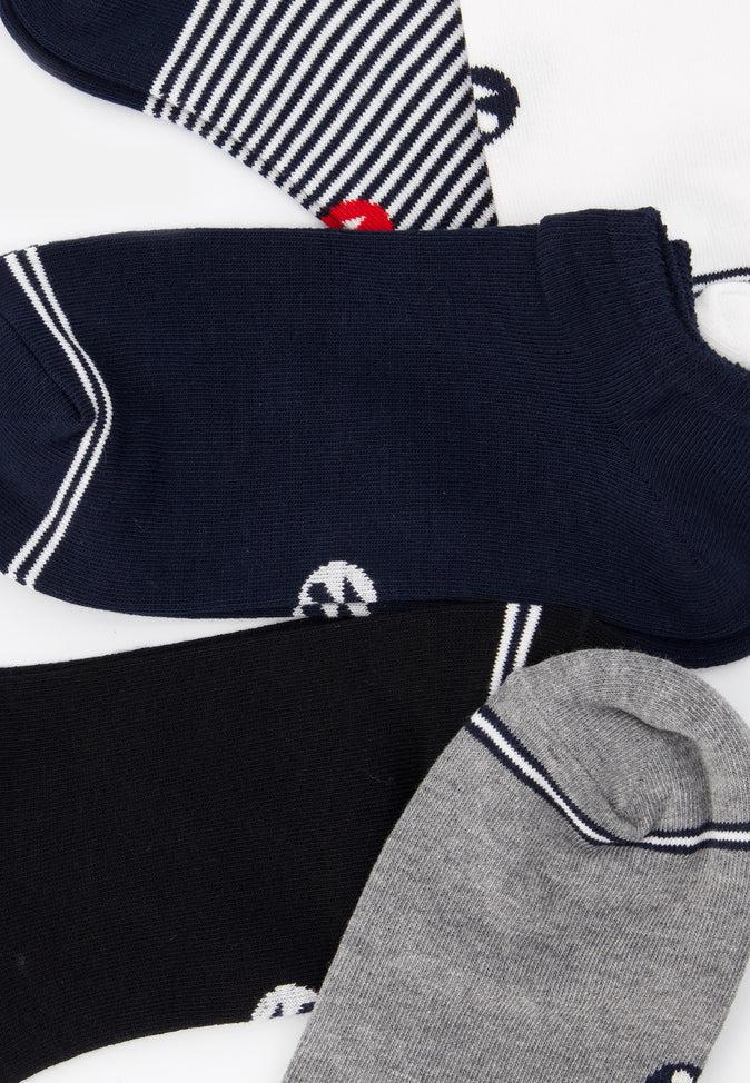 Le Slip Français Cinquo De Socquettes En Coton Pack Cinquo Socquettes Jo Marine Gris Chiné Blanc Noir