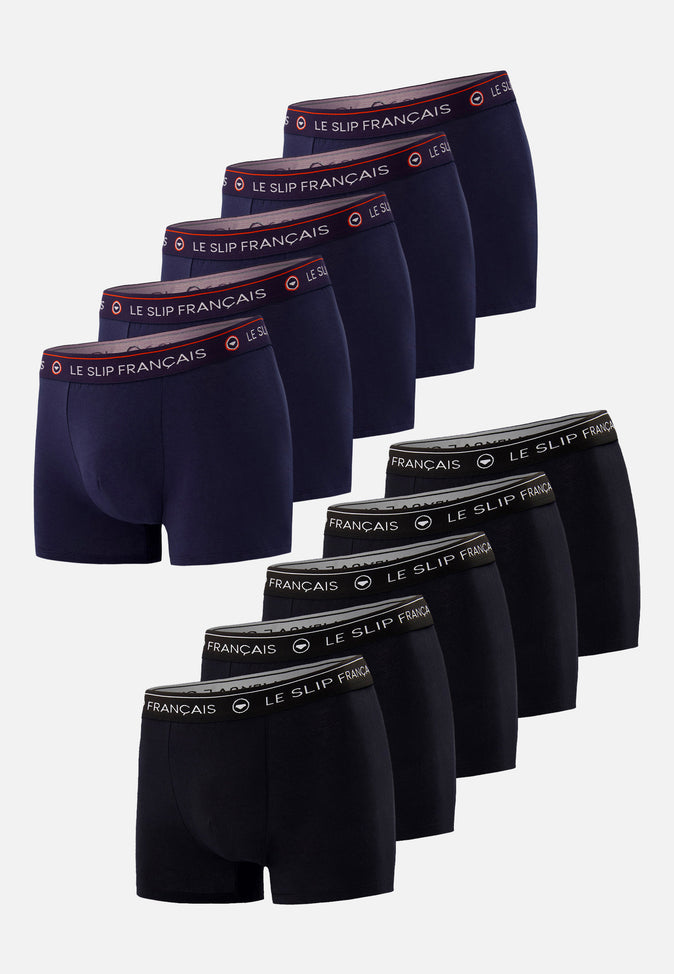 le slip français Dix boxers en coton Pack Dix Boxer Redoutable Marine Noir