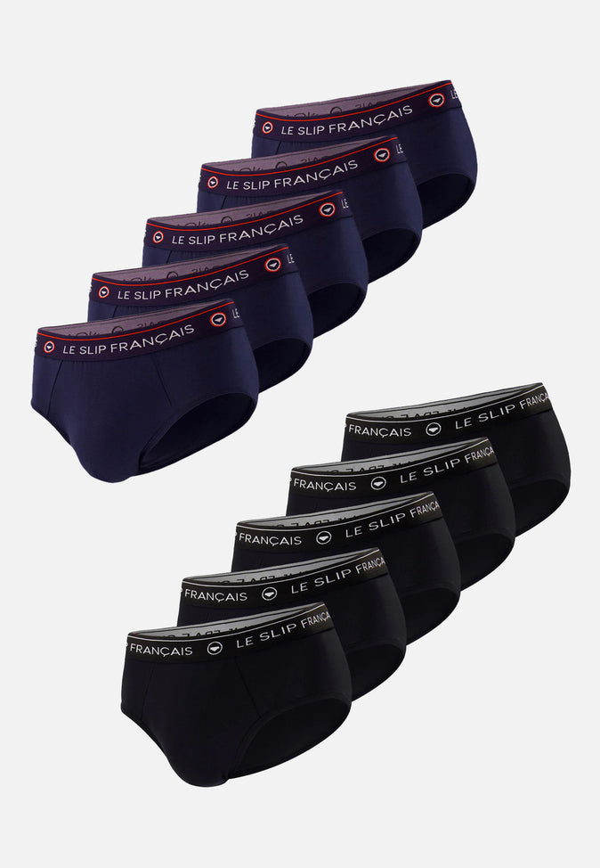 le slip français Dix slips en coton Pack Dix Slips Intrépide Marine Noir
