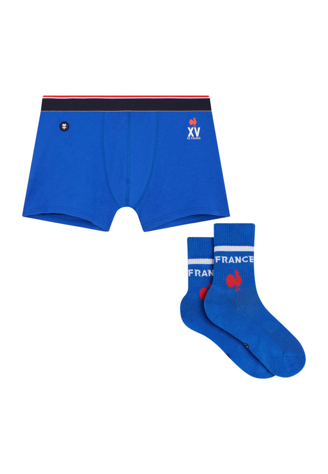 le slip français Duo de boxers en coton et chaussettes Marius + Wilfried Indigo XV de France