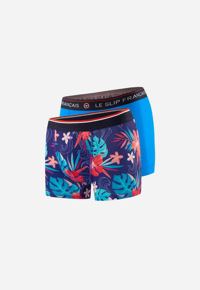 le slip français Duo de boxers en coton Pack Duo Boxer Redoutable Bleu Fluo Marius Hawaï