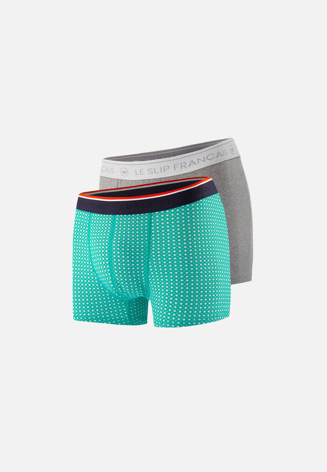le slip français Duo de boxers en coton Pack Duo Boxer Redoutable Gris Chiné Marius Caviar Lagon
