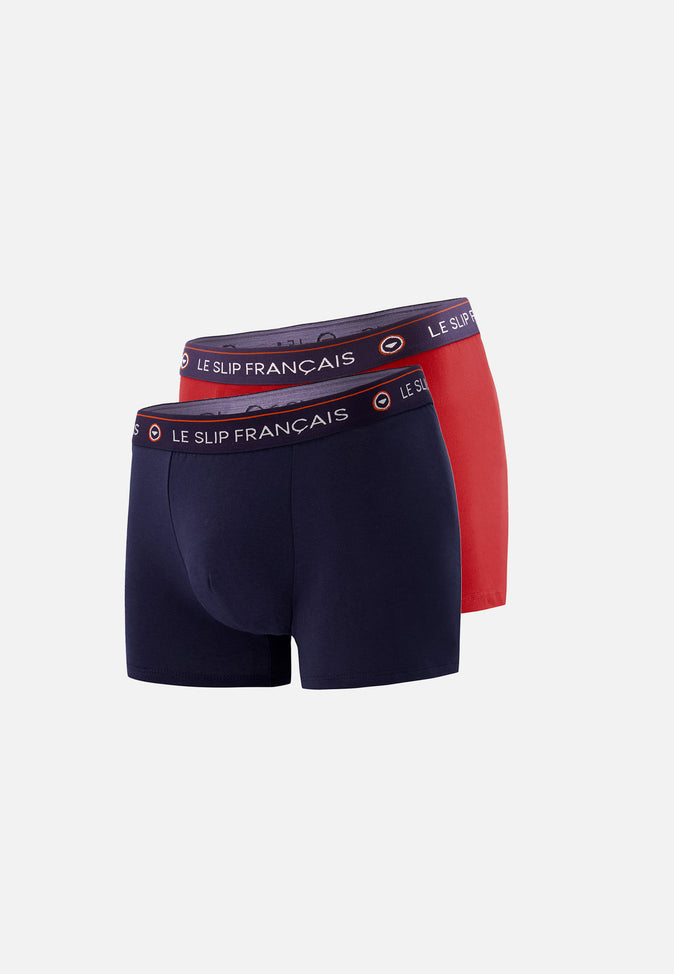 le slip français Duo de boxers en coton Pack Duo Boxer Redoutable Marine et Rouge