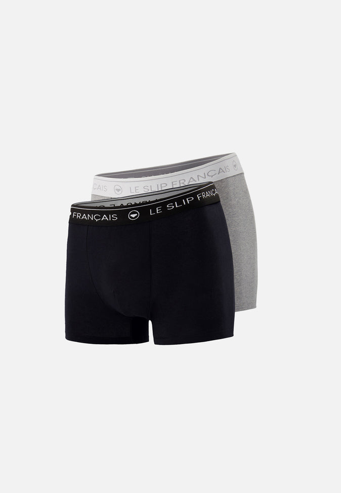 le slip français Duo de boxers en coton Pack Duo Boxer Redoutable Noir et Gris