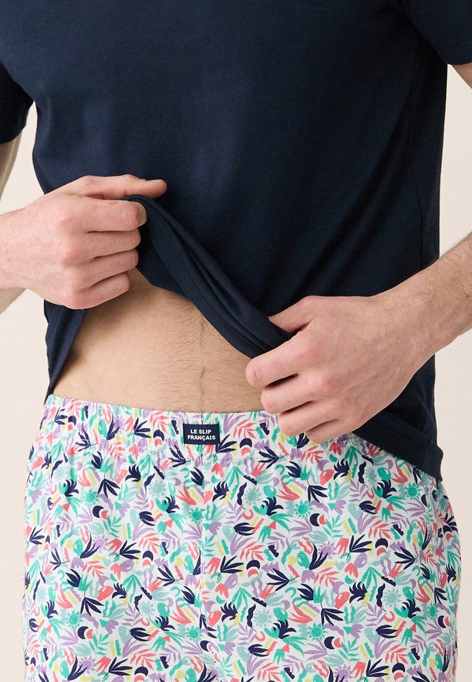 Le Slip Français Ensemble De Pyjama T-shirt Et Short En Coton Ensemble Christiano Little Jungle Viola Marine