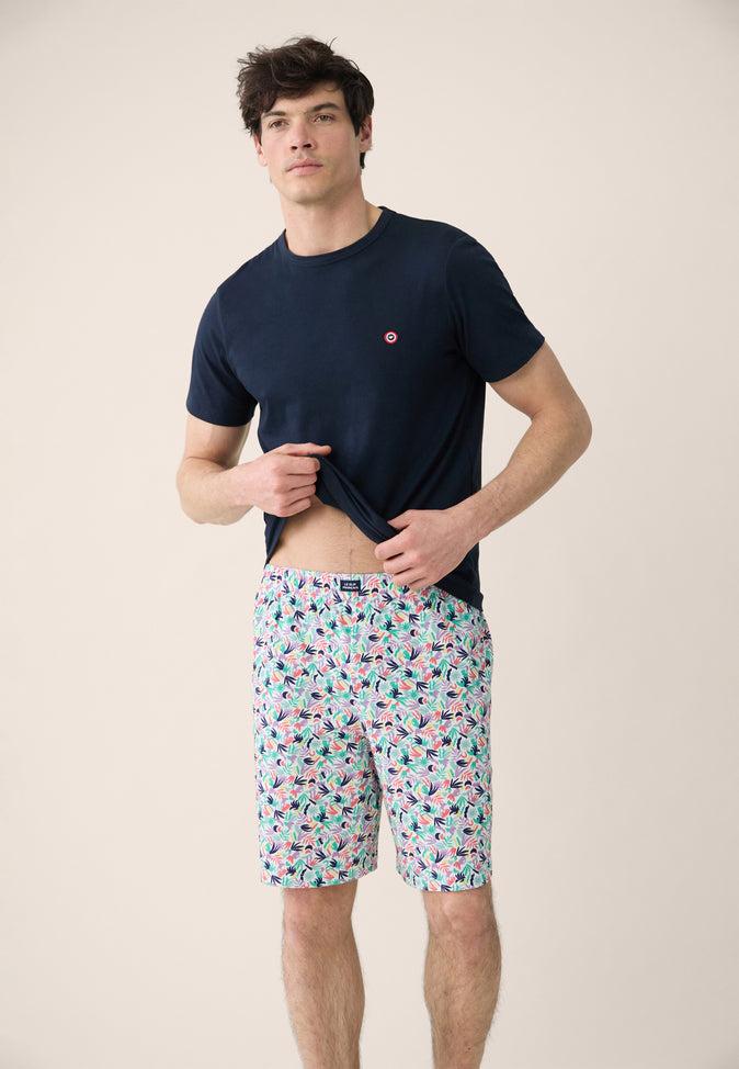 Le Slip Français Ensemble De Pyjama T-shirt Et Short En Coton Ensemble Christiano Little Jungle Viola Marine
