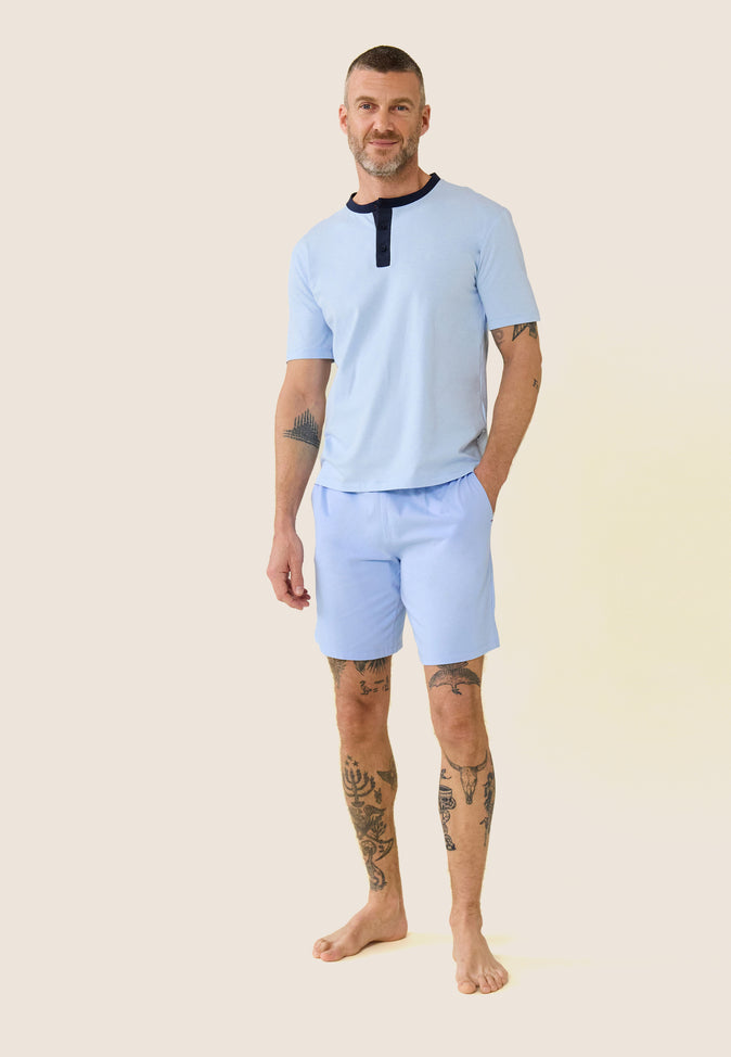 Le Slip Français Ensemble De Pyjama T-shirt Et Short En Coton Ensemble Pyjama Yvan Bleu Ciel
