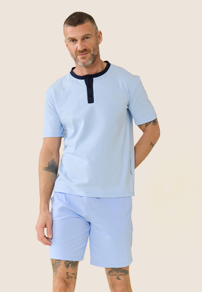 le slip français Ensemble de pyjama t-shirt et short en coton Ensemble Pyjama Yvan Bleu ciel