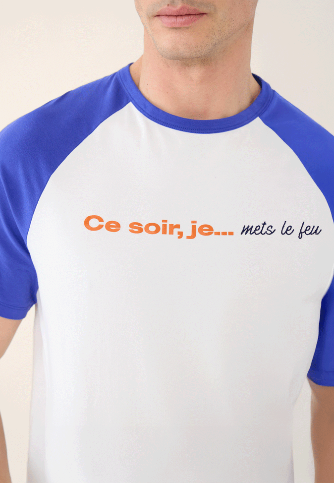 Le Slip Français Ensemble De Pyjama T-shirt Et Short En Coton Ensemble Pyjama Nathanael Blanc Bleu Eblouissant