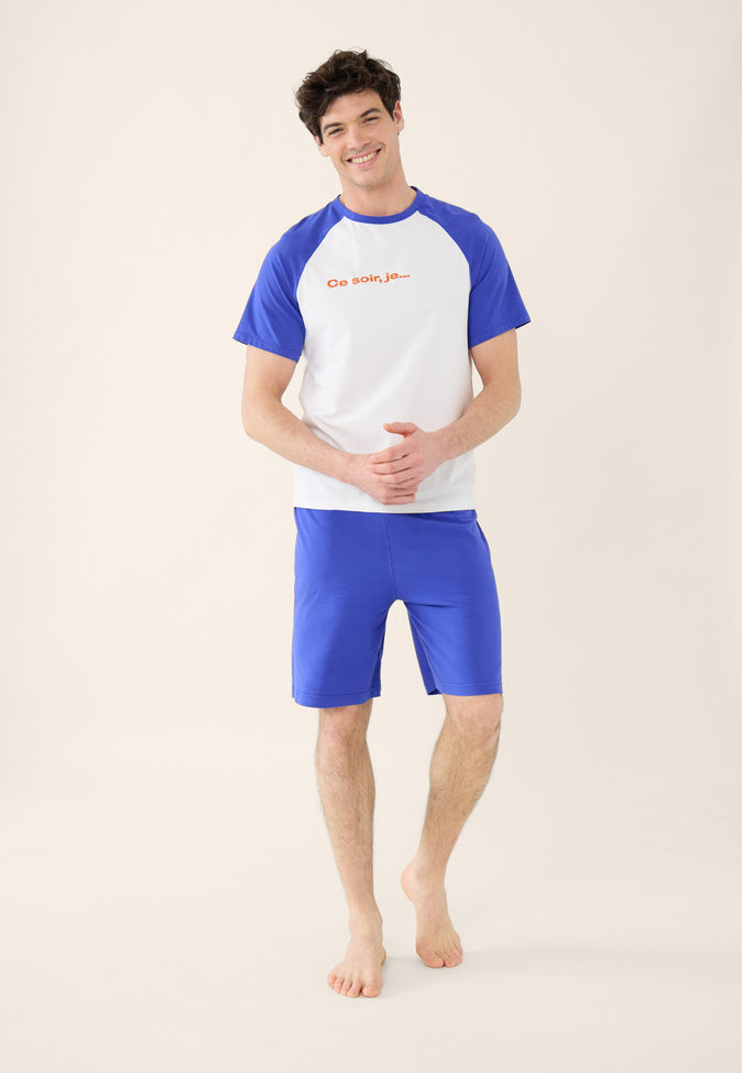 le slip français Ensemble de pyjama t-shirt et short en coton Ensemble pyjama Nathanael Blanc Bleu Eblouissant