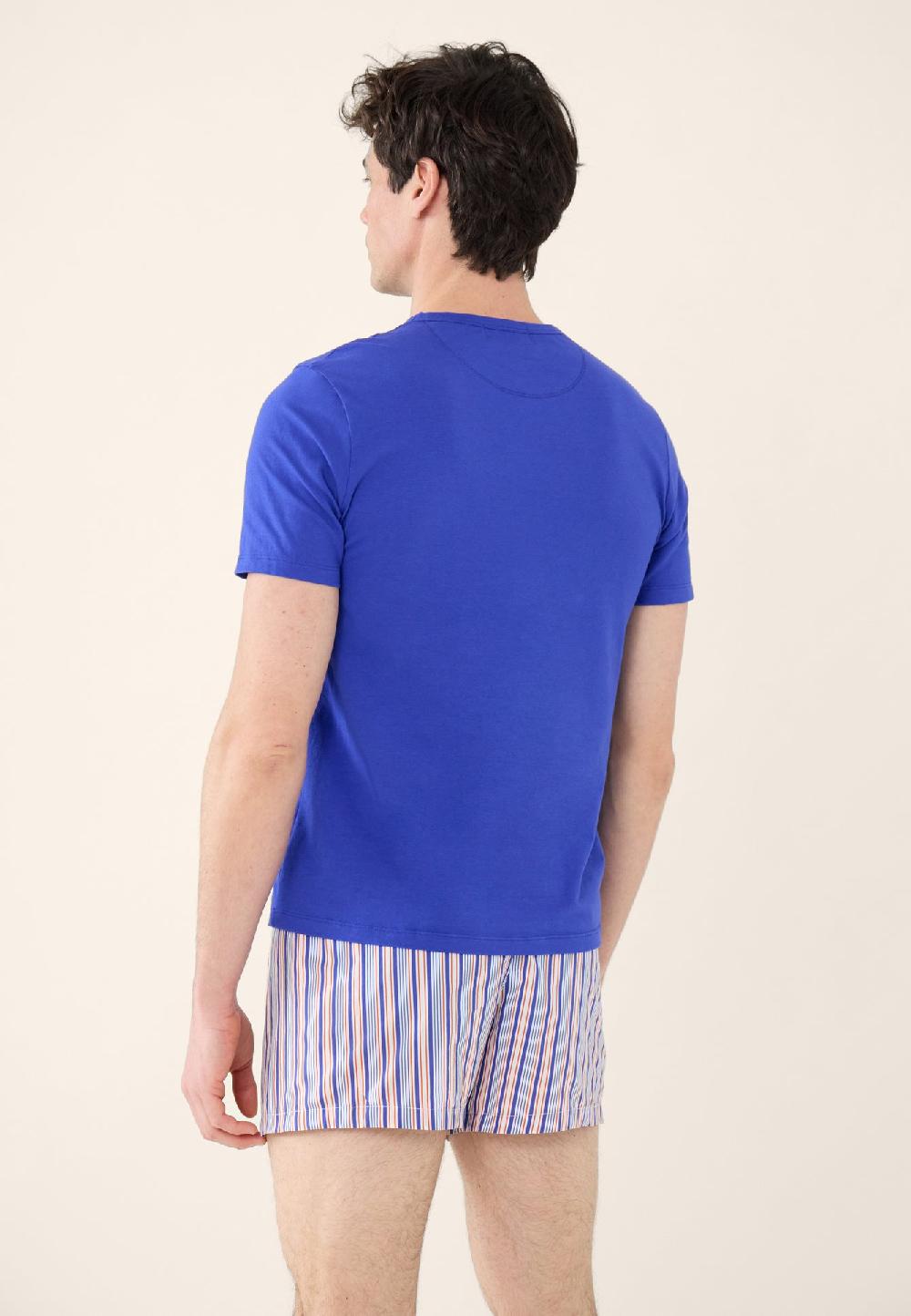 Le Slip Français Ensemble De Pyjama T-shirt Et Short En Coton Pack Chris Rayure Bleu Eblouissant Coquelicot
