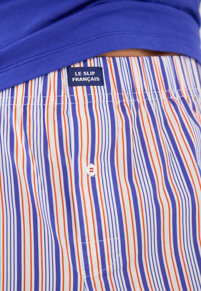 Le Slip Français Ensemble De Pyjama T-shirt Et Short En Coton Pack Christy Rayure Bleu Eblouissant Coquelicot