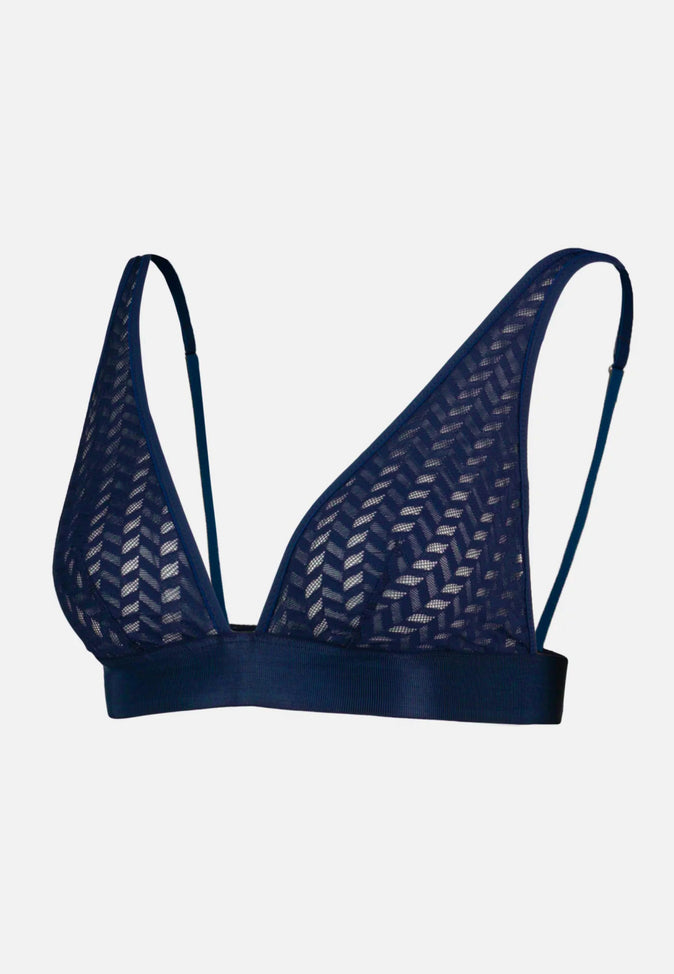 le slip français Foulard sans armature en dentelle Agathe Marine