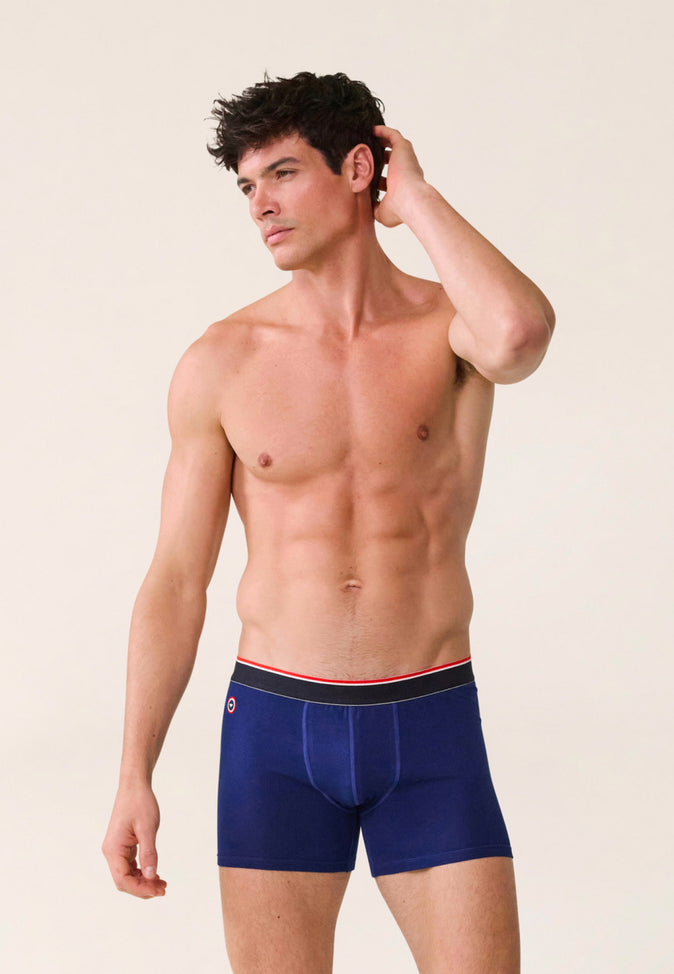 Le Slip Français Boxer Long En Coton Michel Indigo