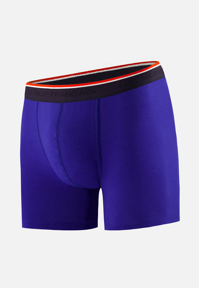 le slip français Boxer long en coton Michel Indigo