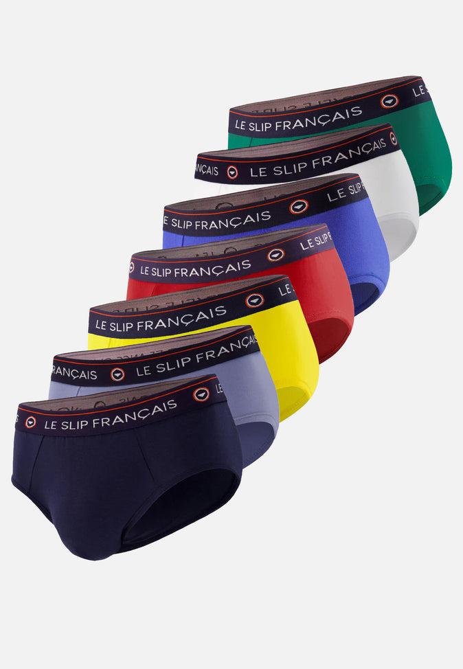 le slip français Pack sept slips en coton Pack Semainier Slip Intrépide Marine Bleu Jean Tournesol Rouge Cerise Bleu Éblouissant Blanc Emeraude