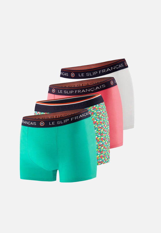 le slip français Quatro de boxers en coton Pack Quatro Boxer Redoutable Mint Neon Pink Blanc Marius Cami Mint