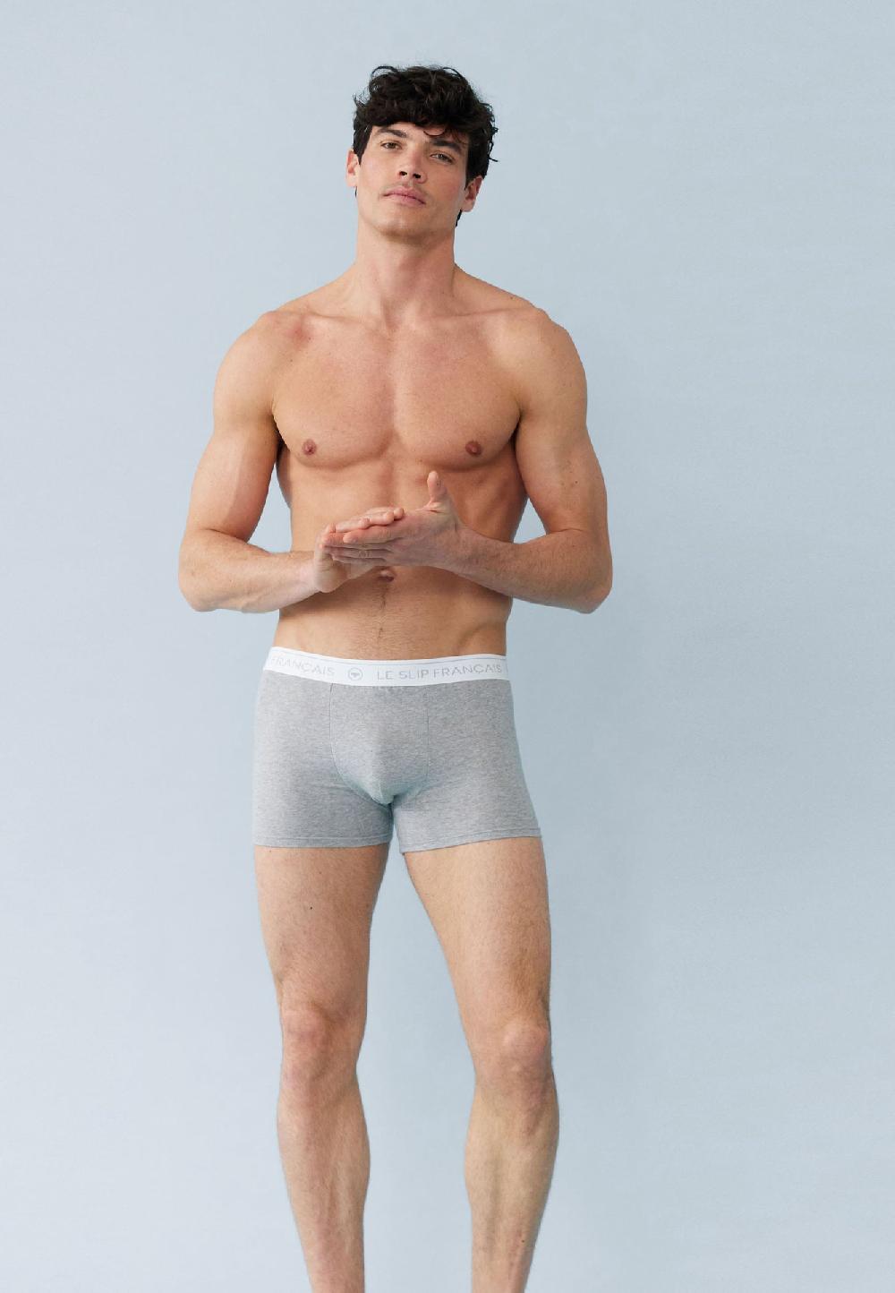 Le Slip Français Quatro De Boxers En Coton Pack Quatro Boxer Redoutable Marine Noir Bleu Jean Gris Chiné