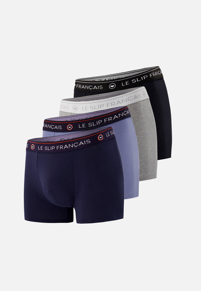 le slip français Quatro de boxers en coton Pack Quatro Boxer Redoutable Marine Noir Bleu Jean Gris Chiné