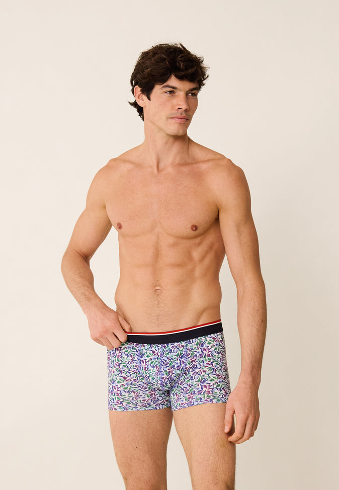Le Slip Français Quatro De Boxers En Coton Pack Quatro Boxer Redoutable Bleu Éblouissant Emeraude Blanc Marius Tulipe