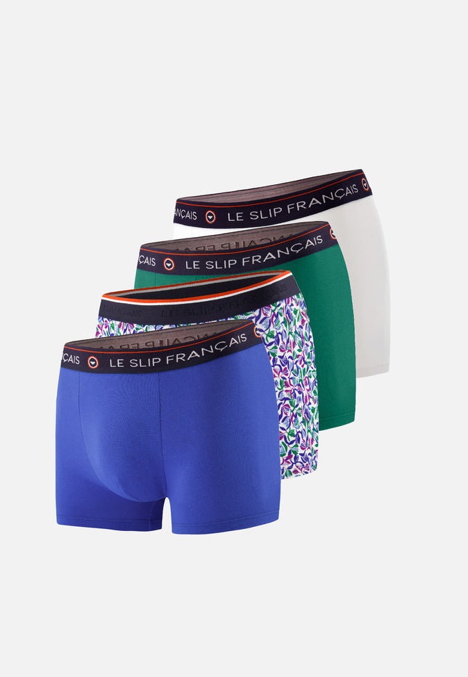 le slip français Quatro de boxers en coton Pack Quatro Boxer Redoutable Bleu Éblouissant Emeraude Blanc Marius Tulipe