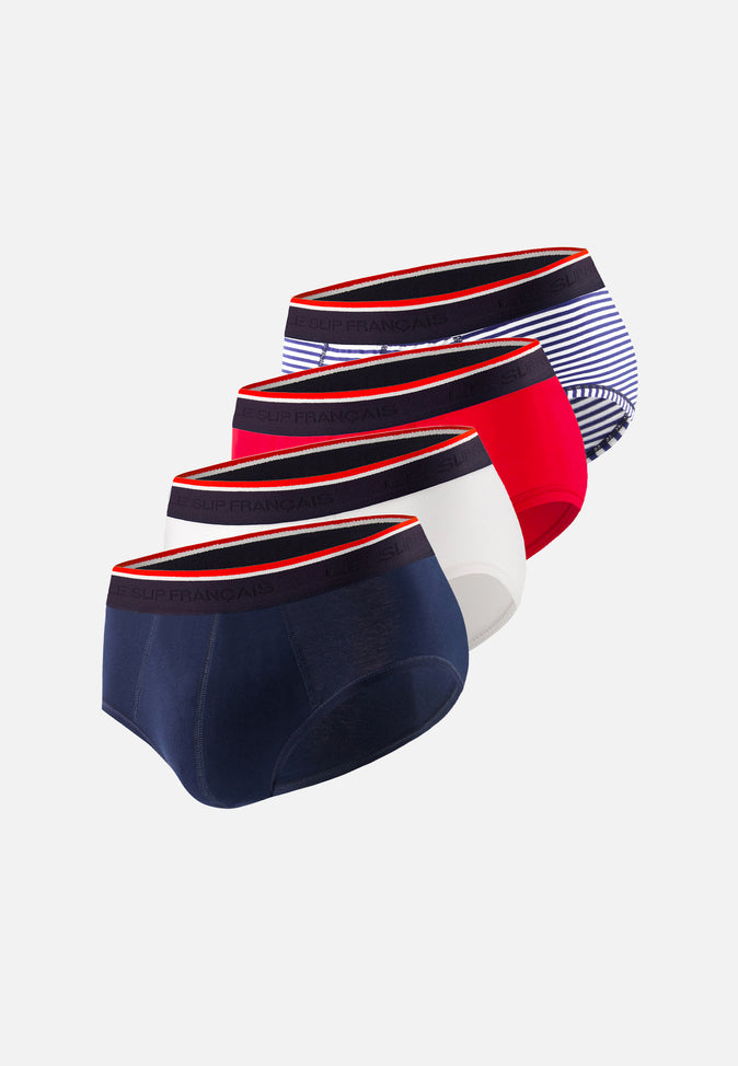 le slip français Quatro de slips en coton Pack Quatro Slip Terrible Marine Blanc Rouge Marinière
