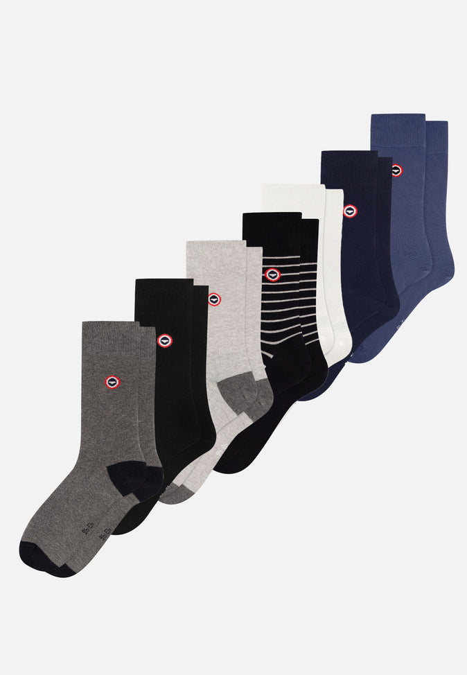 le slip français Semainier de chaussettes mi-hautes en coton Pack Semainier Robuste Gris Anthracite Noir Gris Clair Noir Rayures Blanc Marine Acier