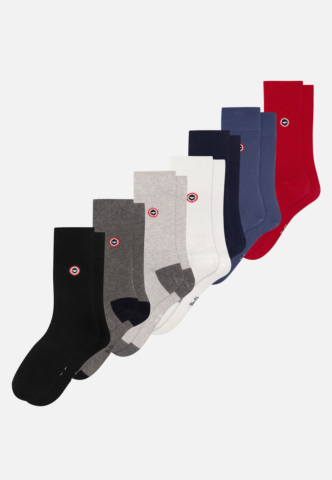 le slip français Semainier de chaussettes mi-hautes en coton Pack Semainier Robuste Noir Gris Blanc Marine Acier Rouge