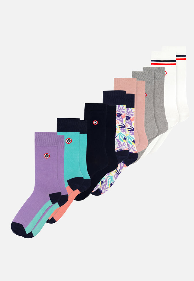 le slip français Semainier de chaussettes mi-hautes en coton Pack Semainier Lucas Viola Mint Neon Pink Marine Little Jungle Rose Des Bois Gris Chiné drapeau Blanc