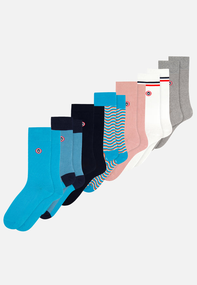 le slip français Semainier de chaussettes mi-hautes en coton Pack Semainier Lucas Marine Gris Bleu Blanc Rose