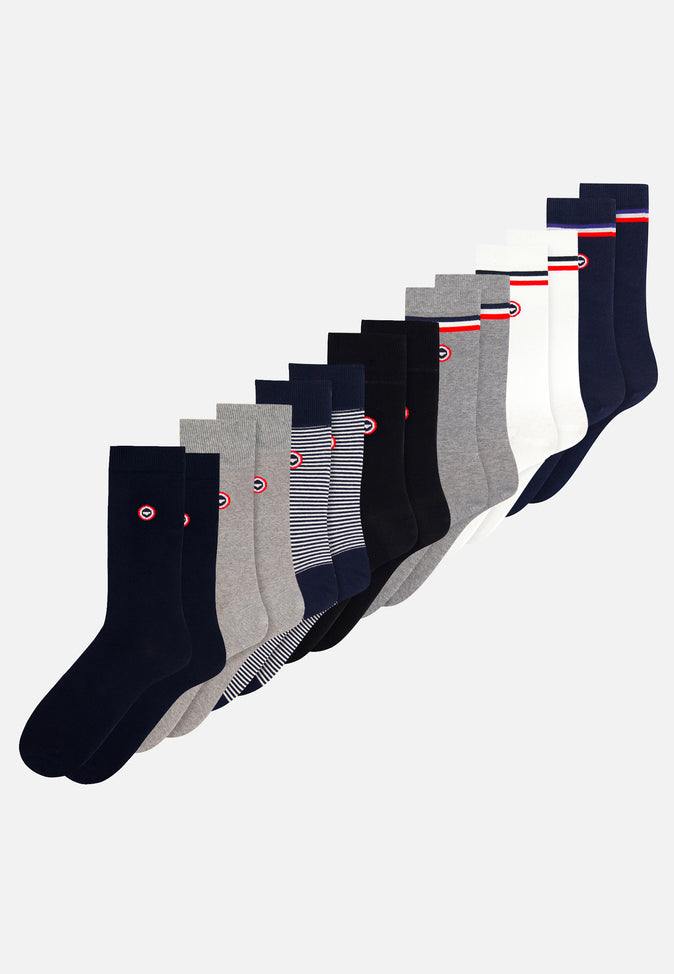 le slip français Semainier de chaussettes mi-hautes Pack Semainier Chaussettes Lucas Noir Gris Chiné Marinière Drapeau Marine