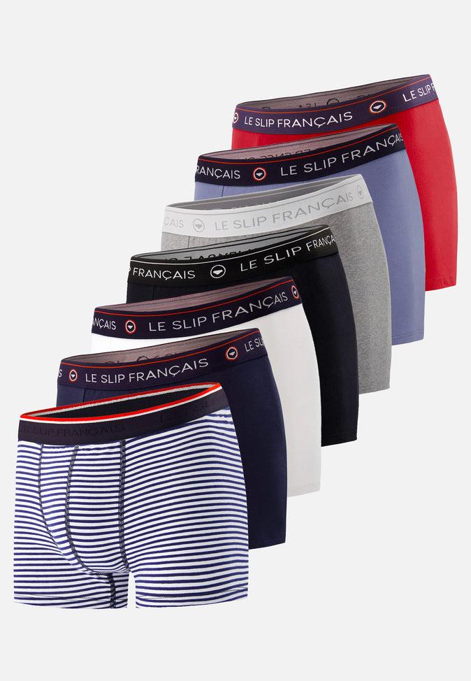 le slip français Sept boxers en coton Pack Semainier Boxer Marius Marinière Redoutable Marine Blanc Noir Gris Bleu Jean Rouge le slip français Sept boxers en coton Pack Semainier Boxer Marius Marinière Redoutable Marine Blanc Noir Gris Bleu Jean Rouge