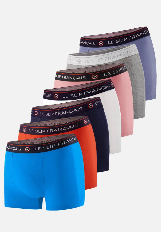 le slip français Sept boxers en coton Pack Semainier Boxer Redoutable Marine Bleu Fluo Gris Chiné Rose des Bois Blanc Bleu Jean Argile Rouge le slip français Sept boxers en coton Pack Semainier Boxer Redoutable Marine Bleu Fluo Gris Chiné Rose des Bois Blanc Bleu Jean Argile Rouge
