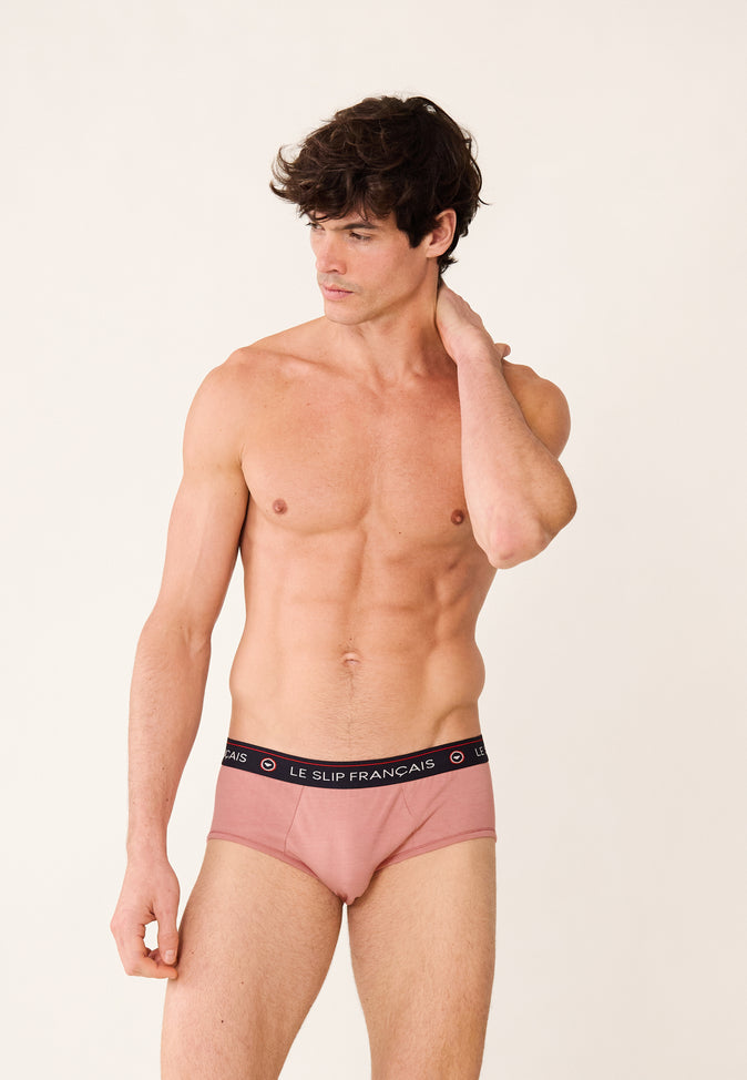 Le Slip Français Sept Slips En Coton Pack Semainier Slip Intrépide Rose Des Bois Bleu Fluo Gris Chiné Rouge Argile Blanc Terrible Hawaï Gavotte Bleu Fluo