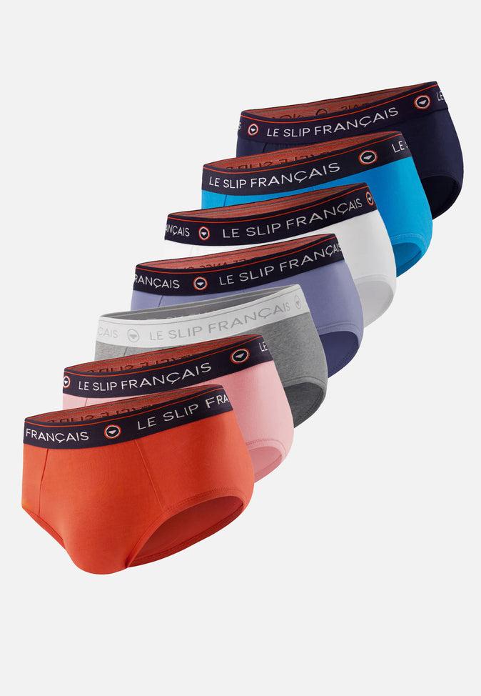 le slip français Sept slips en coton Pack Semainier Slip Intrépide Rose des Bois Marine Bleu Fluo Bleu Jean Gris Chiné Rouge Argile Blanc le slip français Sept slips en coton Pack Semainier Slip Intrépide Rose des Bois Marine Bleu Fluo Bleu Jean Gris Chiné Rouge Argile Blanc