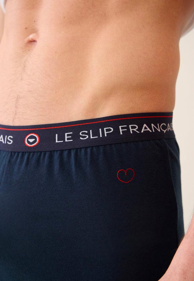 Le Slip Français Short De Pyjama En Coton Invincible Marine Brodé 'Coeur'