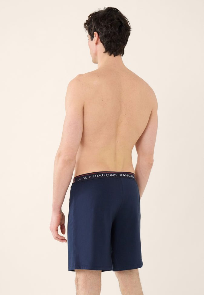Le Slip Français Short De Pyjama En Coton Invincible Marine Brodé 'Coeur'