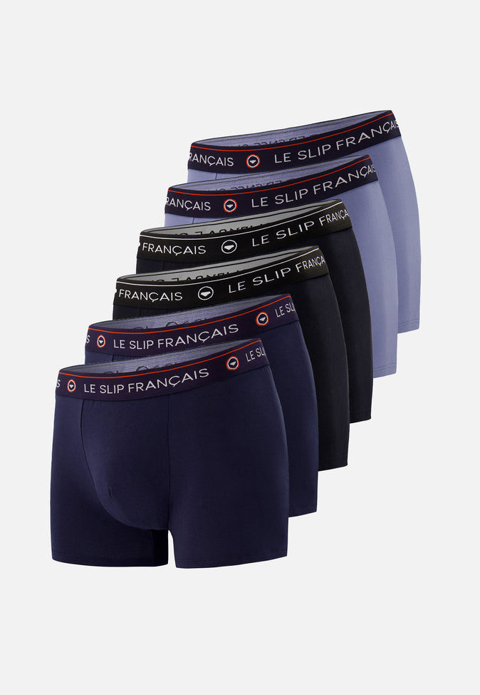 le slip français Six Pack boxers en coton Pack 6 Boxer Redoutable Marine Noir Bleu Jean