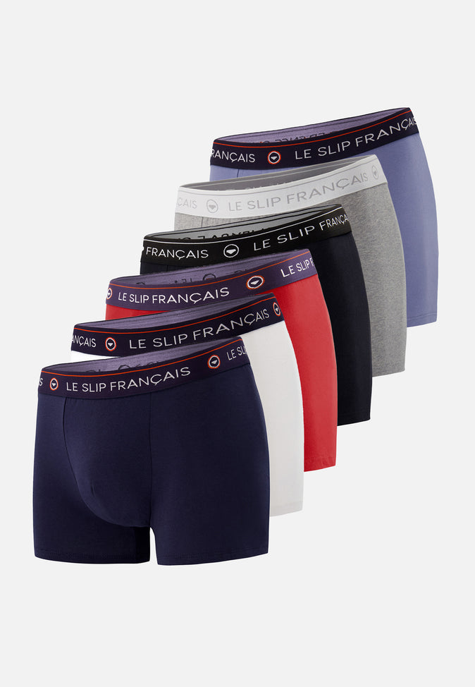 le slip français Six Pack boxers en coton Pack 6 Boxer Redoutable Noir Blanc Marine Rouge Cerise Gris Chiné Bleu Jean