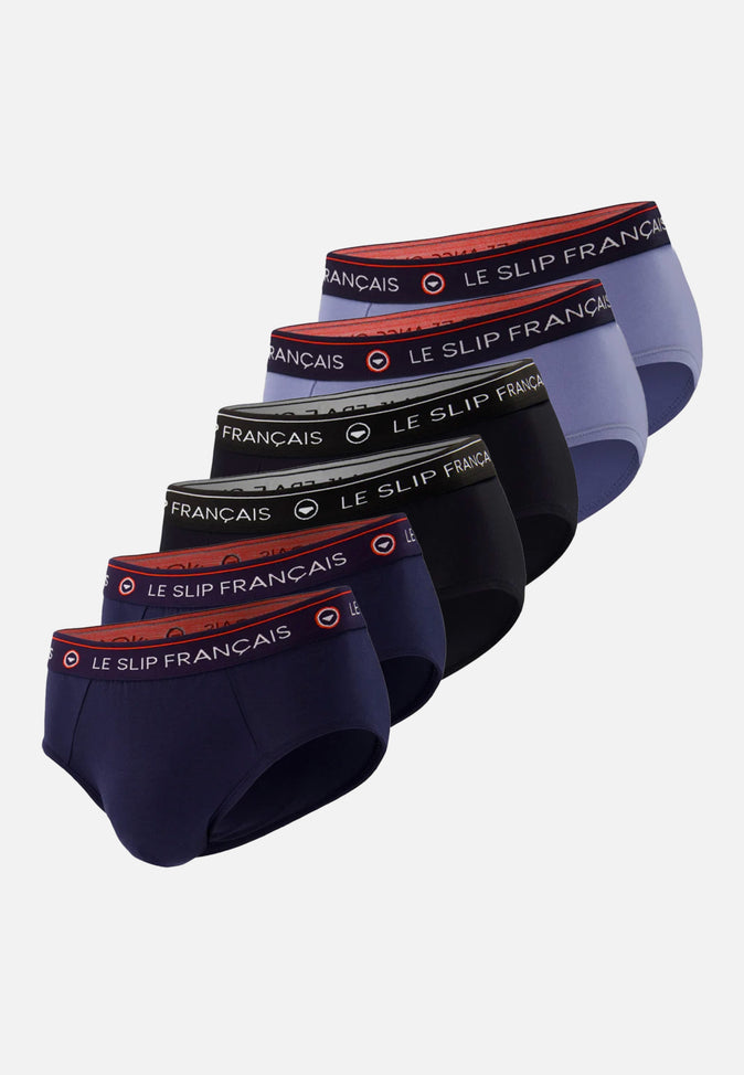 le slip français Six pack slips en Coton Pack 6 Slip Intrépide Marine Noir Bleu Jean