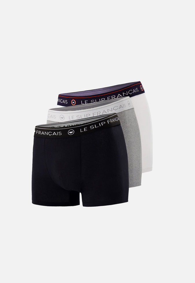 le slip français Trio de boxers en coton Pack Boxer Redoutable Noir Blanc Gris