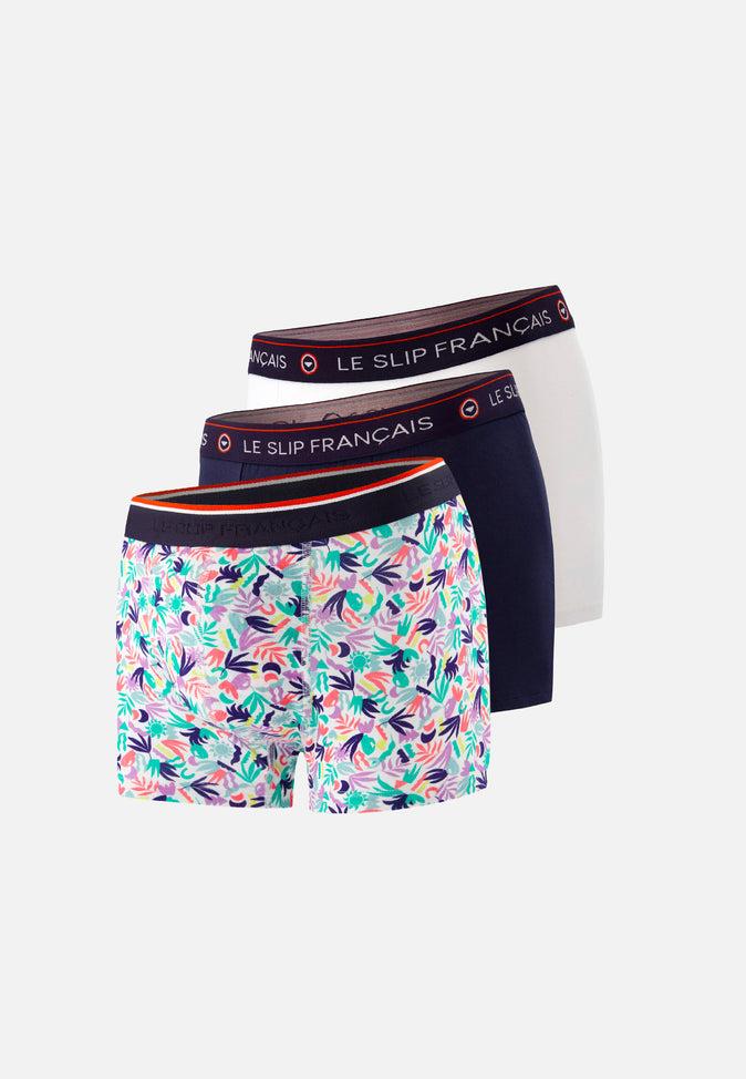 le slip français Trio de boxers en coton Pack Trio Boxer Redoutable Marine Blanc Marius Little Jungle