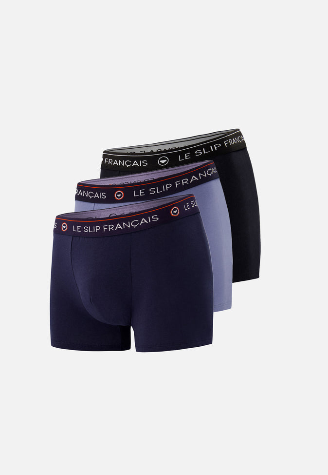 le slip français Trio de boxers en coton Pack Trio Boxer Redoutable Marine Noir Bleu Jean