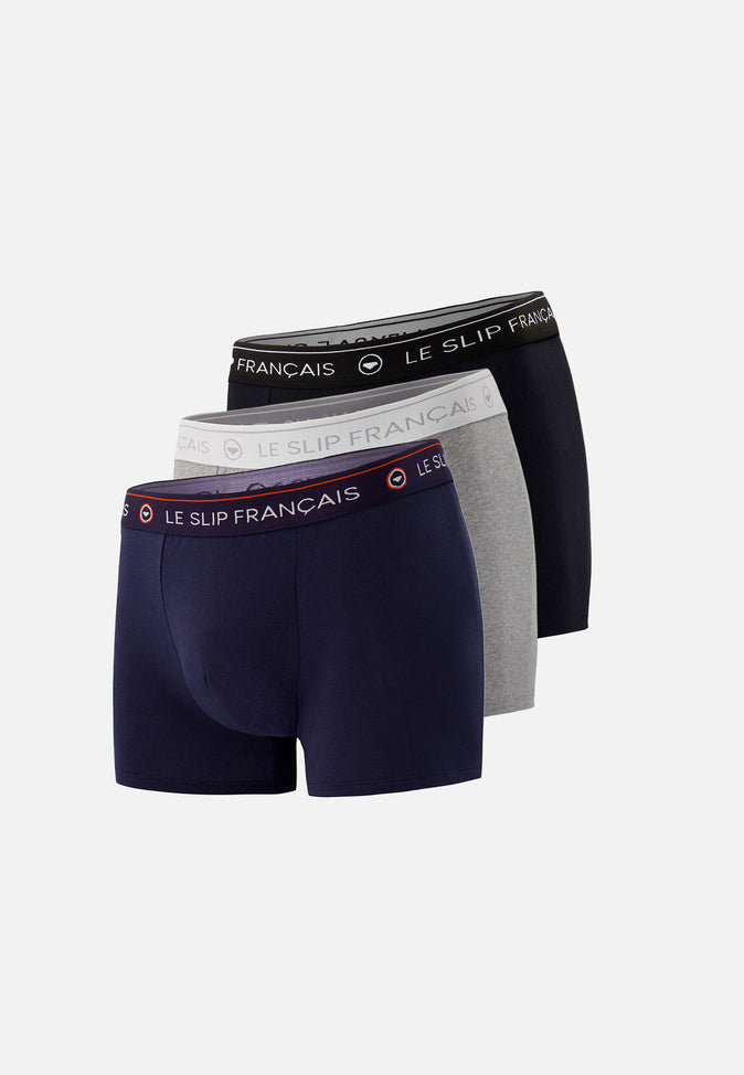 le slip français Trio de boxers en coton Pack Trio Boxer Redoutable Marine Noir Gris Chiné
