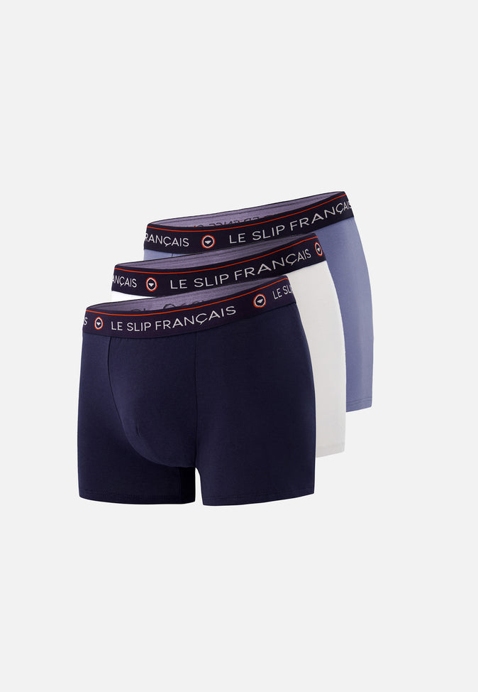 le slip français Trio de boxers en coton Pack Trio Boxer Redoutable Marine Blanc Bleu Jean