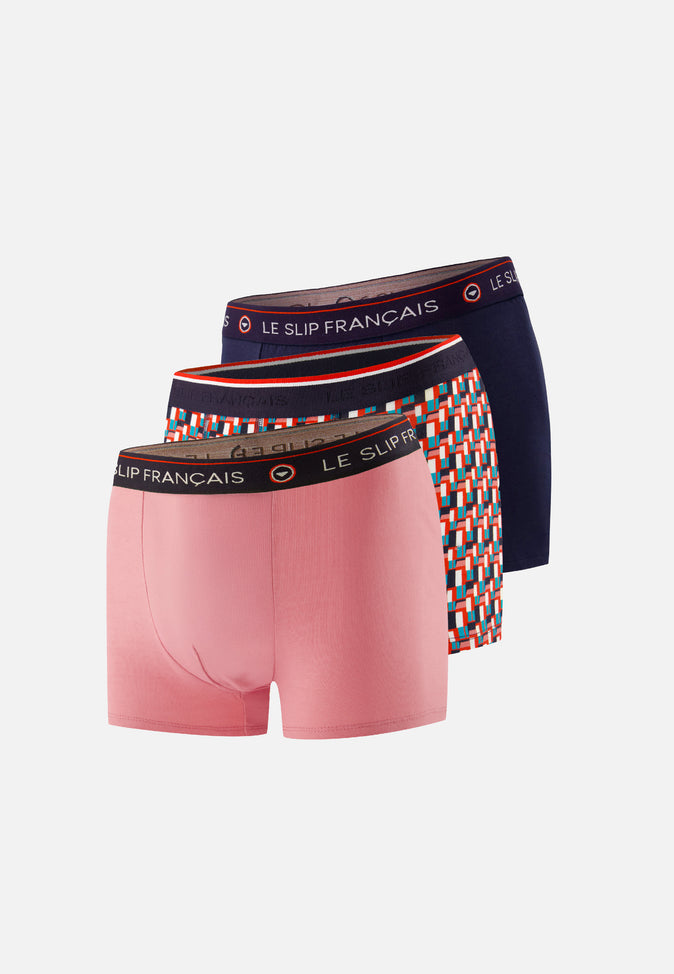 le slip français Trio de boxers en coton Pack Trio Boxer Redoutable Marine Rose Des Bois Marius Corbusier